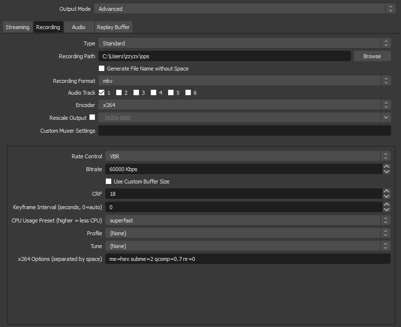 OBS encoder settings